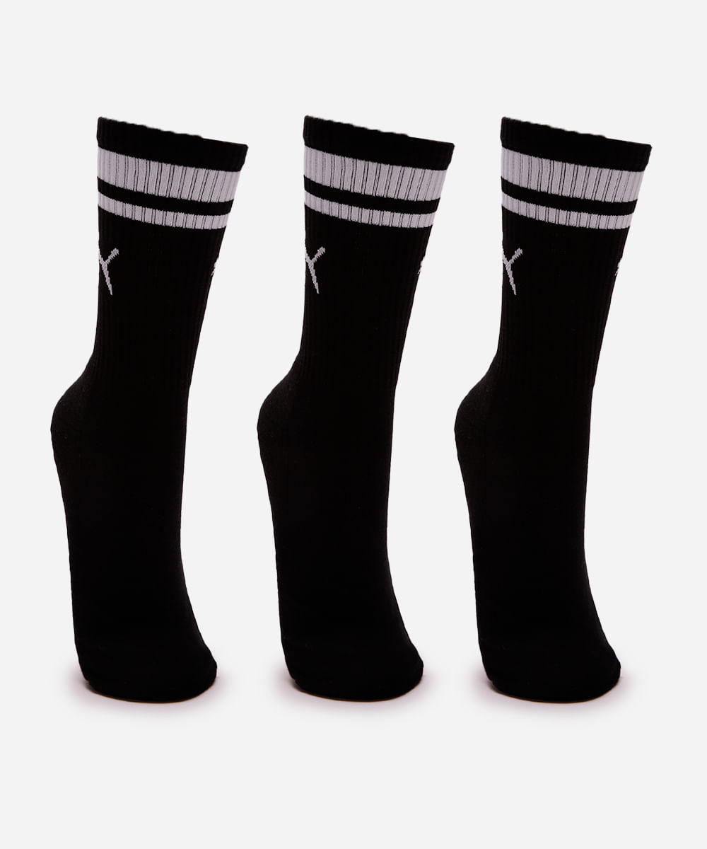 kit de 3 meias masculinas cano longo puma preta