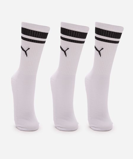 kit de 3 meias masculinas cano longo puma branca 39-43 kit de 3 meias masculinas cano longo puma branca 39-43