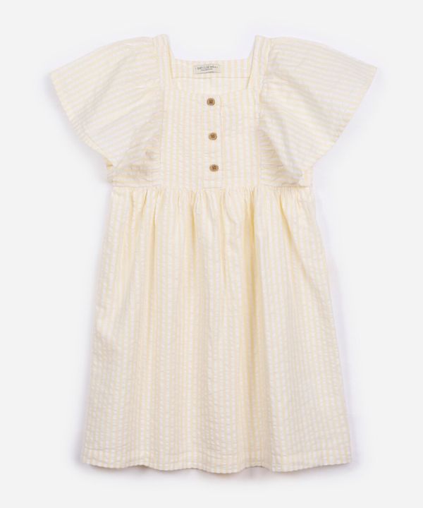 vestido de algodão infantil listrado amarelo 3