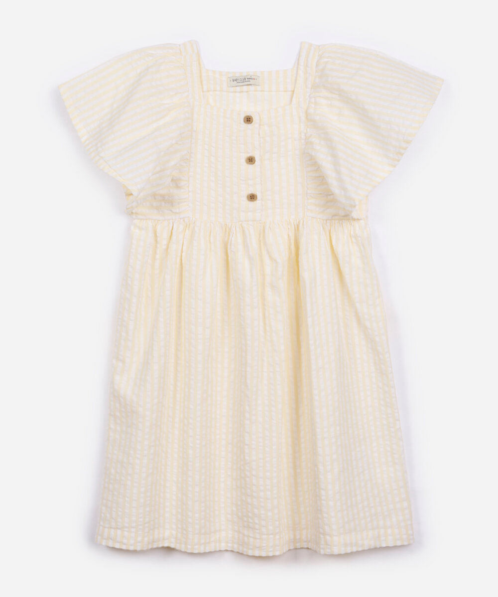 vestido de algodão infantil listrado amarelo
