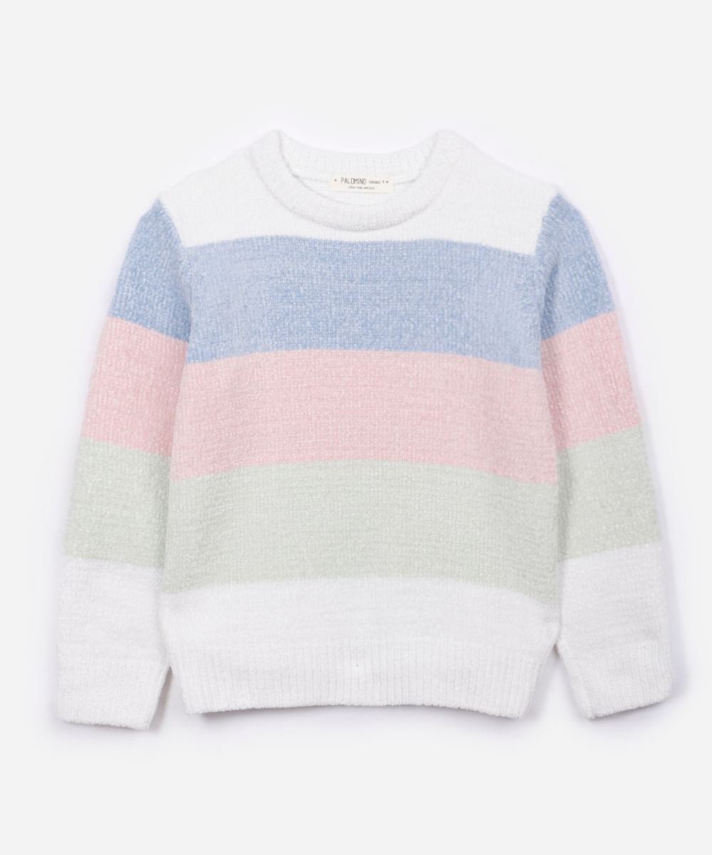 suéter infantil de tricot listrado com lurex colorido