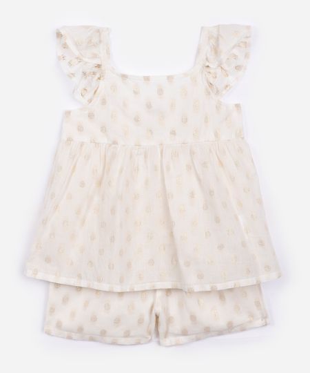 conjunto infantil curto poá com lurex off white 5
