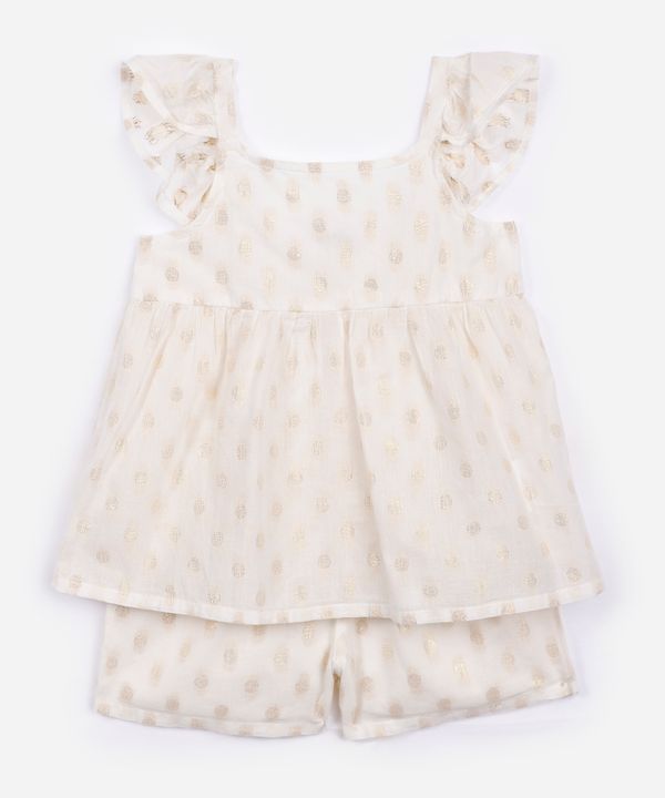 conjunto infantil curto poá com lurex off white 2