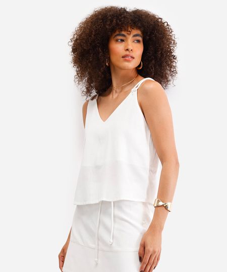 blusa com linho decote v off white P