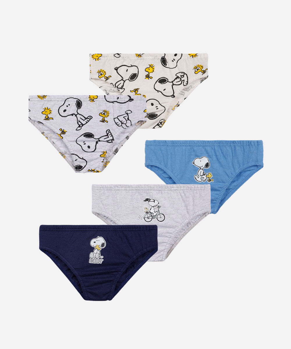 kit de 5 cuecas infantis de algodão snoopy colorido