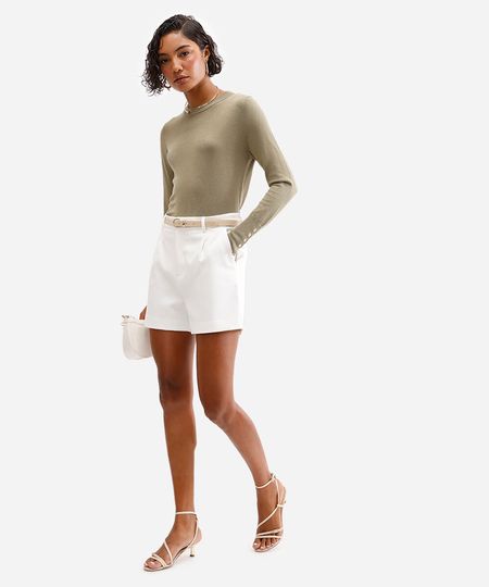 short de alfaiataria feminino com cinto off white 48 short de alfaiataria feminino com cinto off white 48