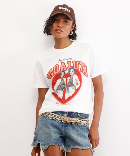 camiseta feminina de algodão tapas e beijos off white P