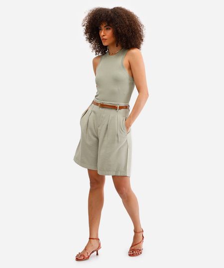 bermuda de alfaiataria feminina com cinto verde 40