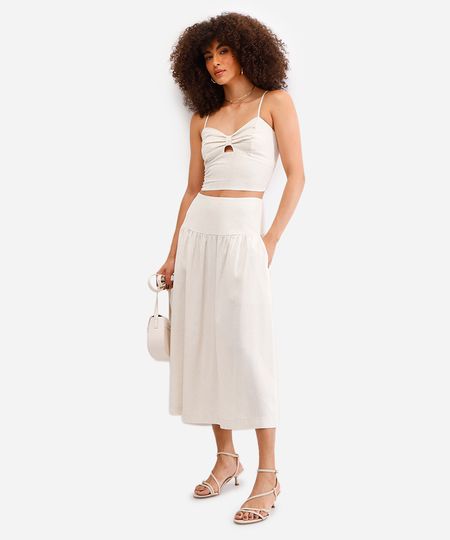 saia midi feminina com linho bege 44 saia midi feminina com linho bege 44