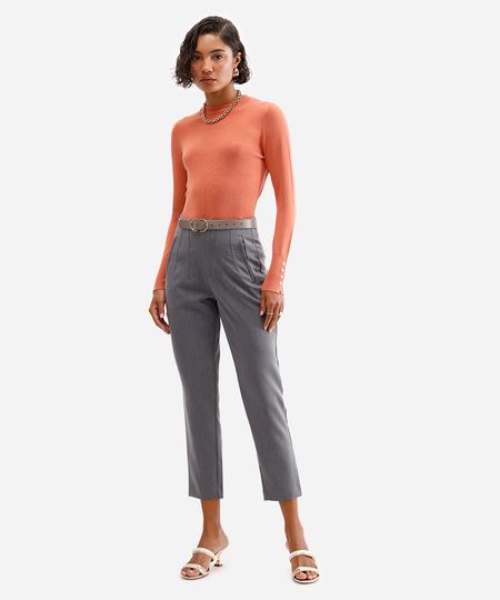 calça de alfaiataria feminina com pences cinza 46