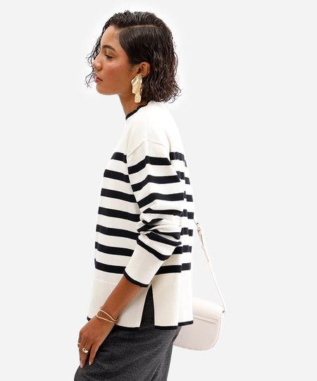 suéter de tricot manga longa listrado off white GG suéter de tricot manga longa listrado off white GG