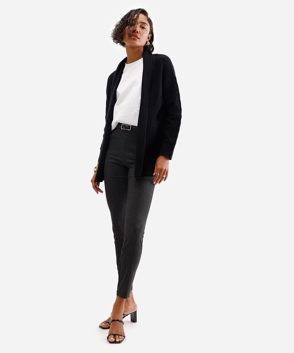 calça legging em jacquard pied de poule cinza