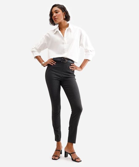 calça legging em jacquard pied de poule cinza 38