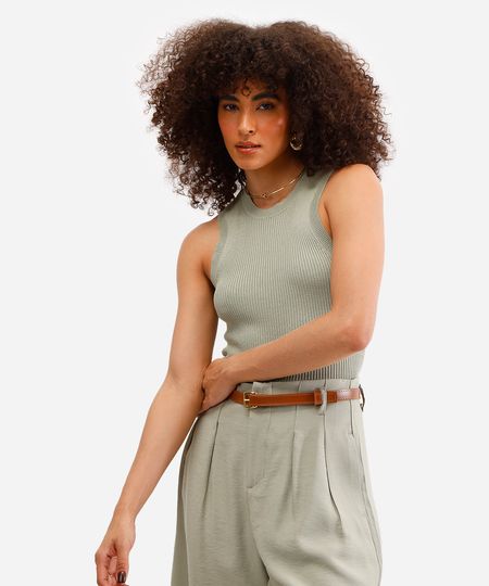 regata feminina de tricot canelada verde GG regata feminina de tricot canelada verde GG