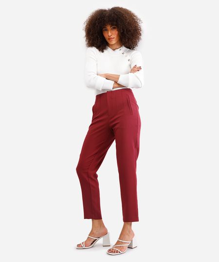 calça de alfaiataria feminina com pences vinho 44 calça de alfaiataria feminina com pences vinho 44