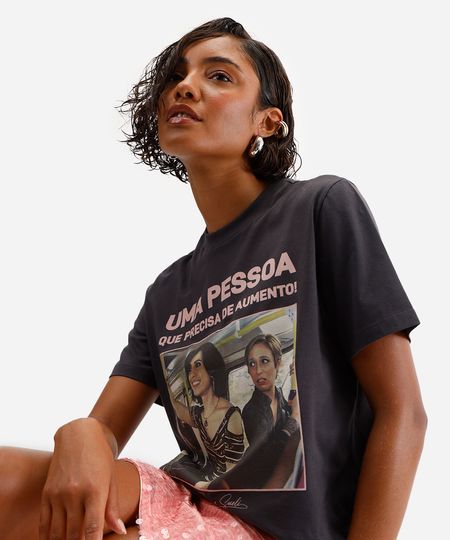 camiseta feminina de algodão tapas e beijos cinza G