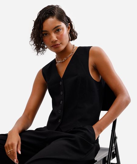 colete de alfaiataria alongado - preto PP colete de alfaiataria alongado - preto PP