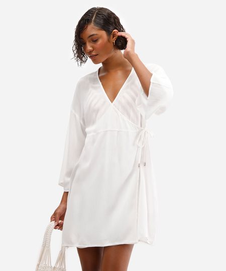 vestido feminino saída de praia de viscose - off white GG vestido feminino saída de praia de viscose - off white GG