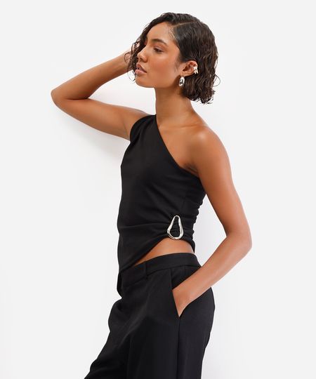 blusa ombro único assimétrica preta P