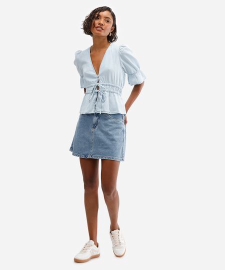 saia curta feminina jeans evasê azul 34 saia curta feminina jeans evasê azul 34