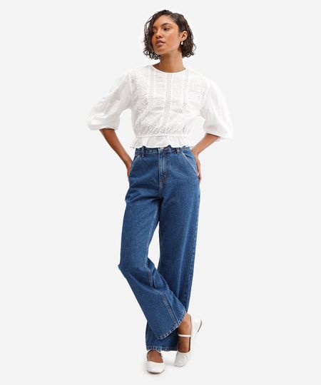 calça wide leg feminina jeans azul 46