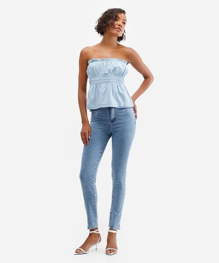 calça skinny feminina jeans sawary azul 48 calça skinny feminina jeans sawary azul 48