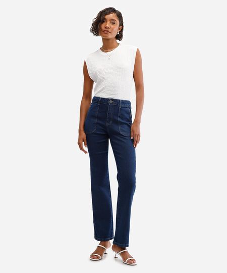 calça reta feminina jeans sawary azul 42