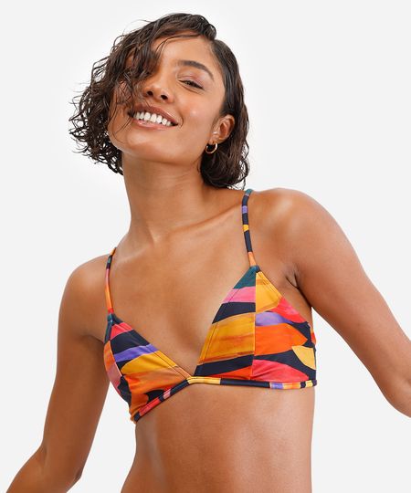 biquíni top feminino triângulo estampado azul M biquíni top feminino triângulo estampado azul M