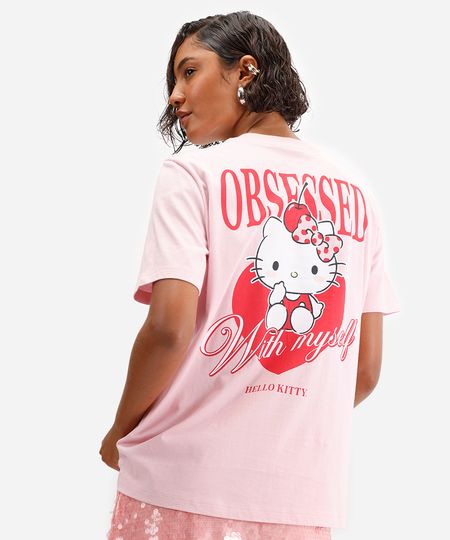 camiseta feminina hello kitty com brinde rosa P camiseta feminina hello kitty com brinde rosa P