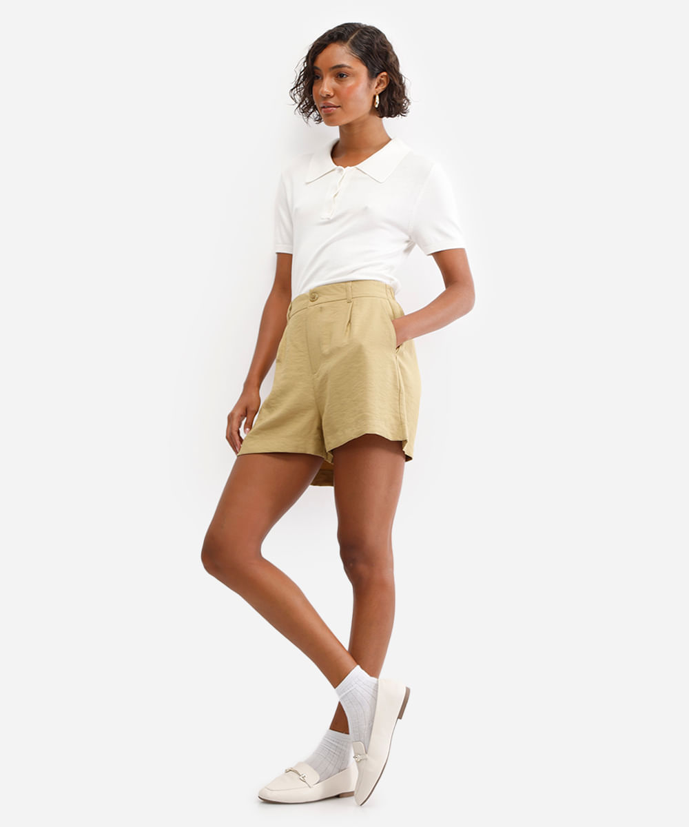short de alfaiataria feminino cós elástico bege short de alfaiataria feminino cós elástico bege