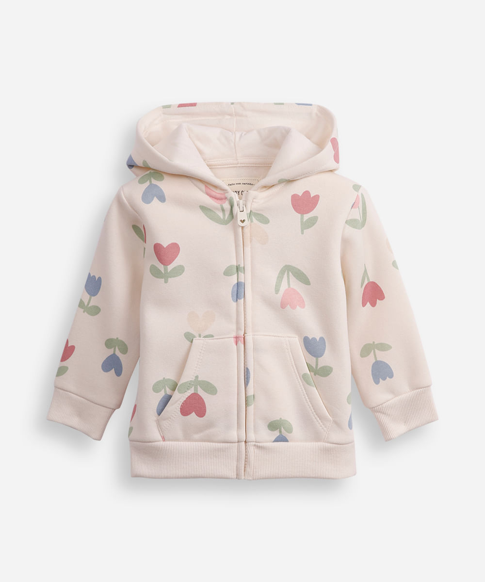 jaqueta de moletom infantil com capuz floral colorida