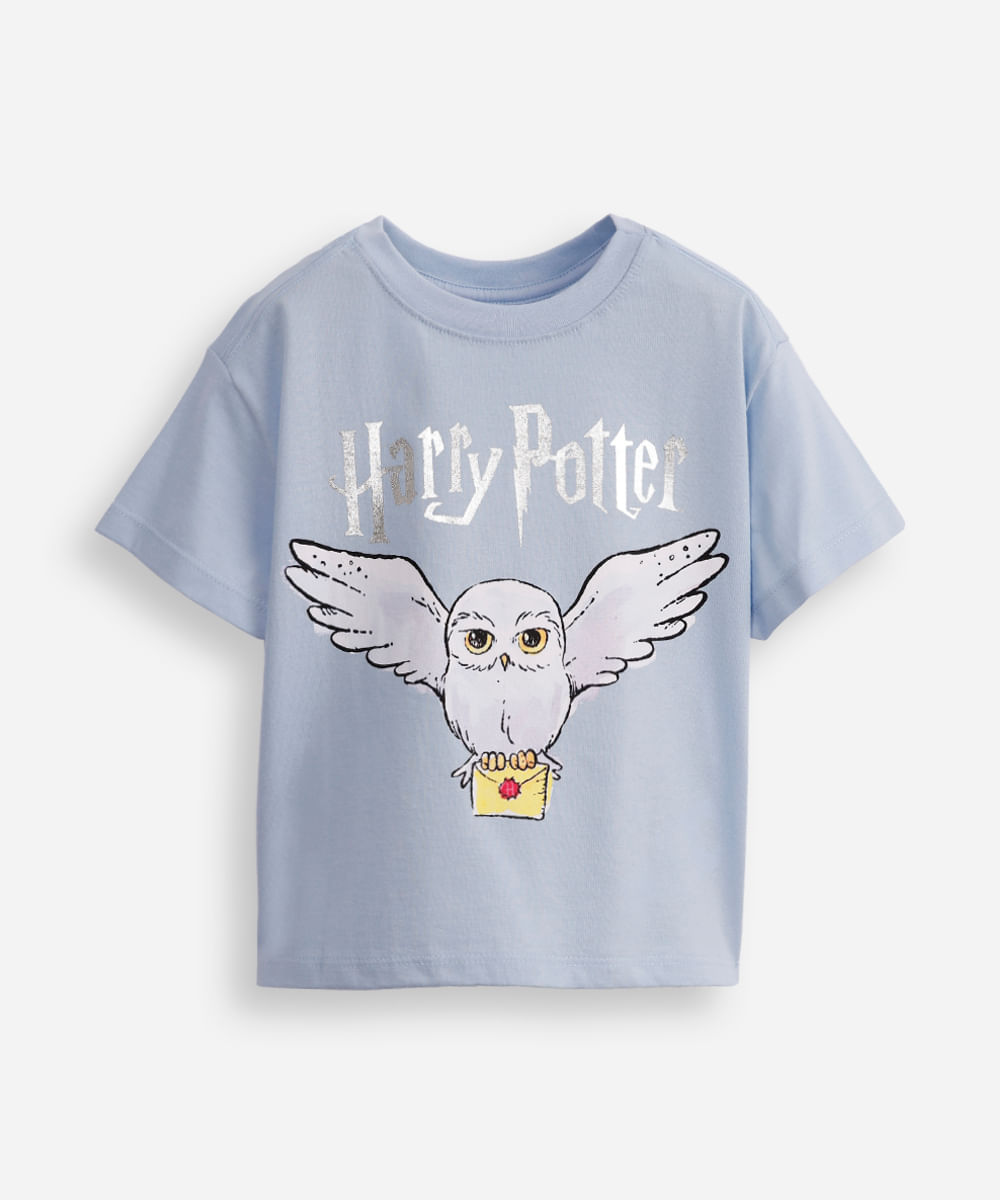 camiseta de algodão infantil harry potter azul
