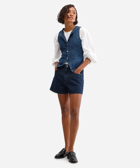 short mom feminino jeans barra a fio azul 34 short mom feminino jeans barra a fio azul 34