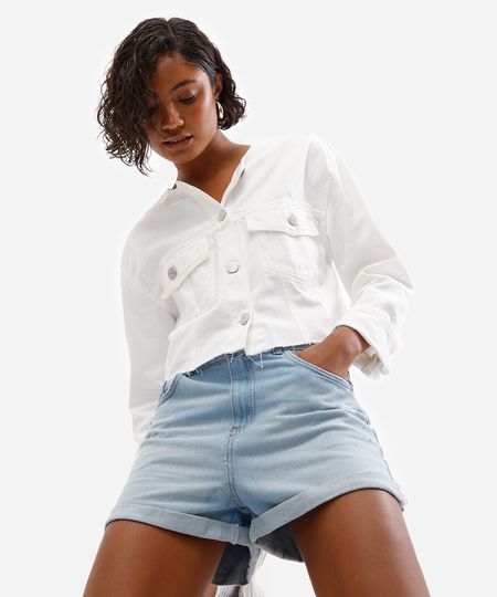 short mom feminino jeans destroyed azul 46