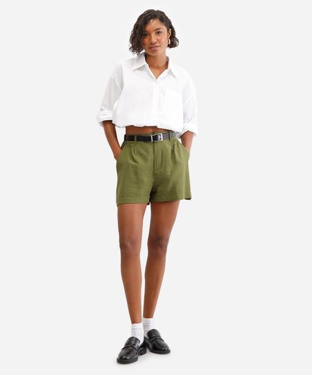 short de alfaiataria feminino cós elástico verde 36