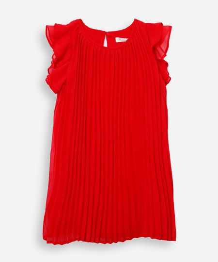 vestido plissado infantil com babados vermelho 1