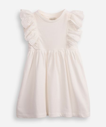 vestido infantil de algodão com babado off white 4