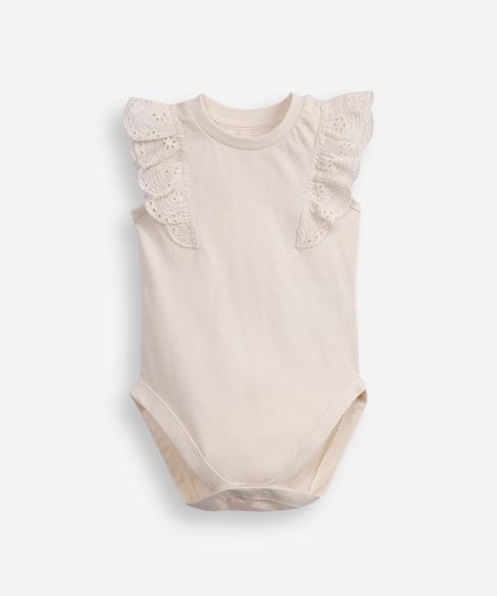 body de algodão infantil com babado off white 3-6 body de algodão infantil com babado off white 3-6