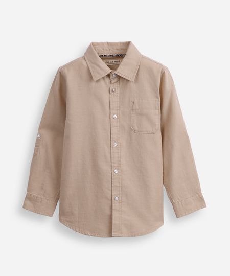 camisa de algodão infantil com martingale bege 4