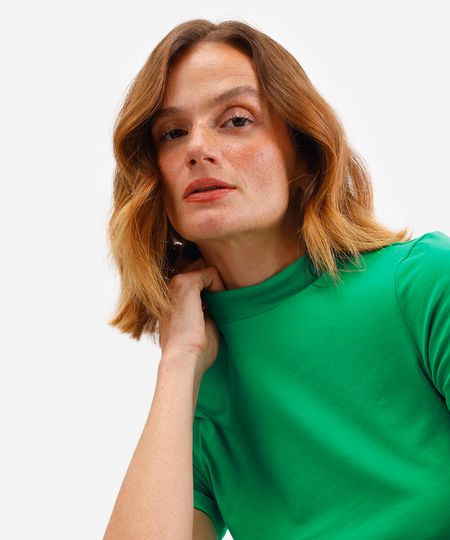 cropped de algodão gola rolê manga curta verde P cropped de algodão gola rolê manga curta verde P