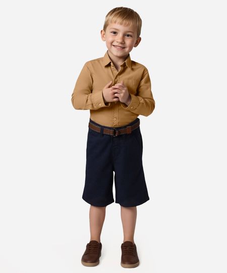 bermuda infantil de sarja com cinto azul 3