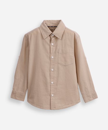 camisa de algodão infantil com martingale bege 4 camisa de algodão infantil com martingale bege 4