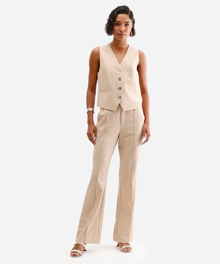 calça flare feminina de alfaiataria bege 46