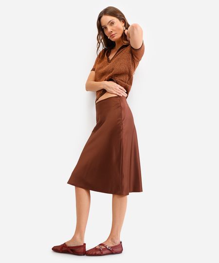 saia midi feminina acetinada marrom 40 saia midi feminina acetinada marrom 40