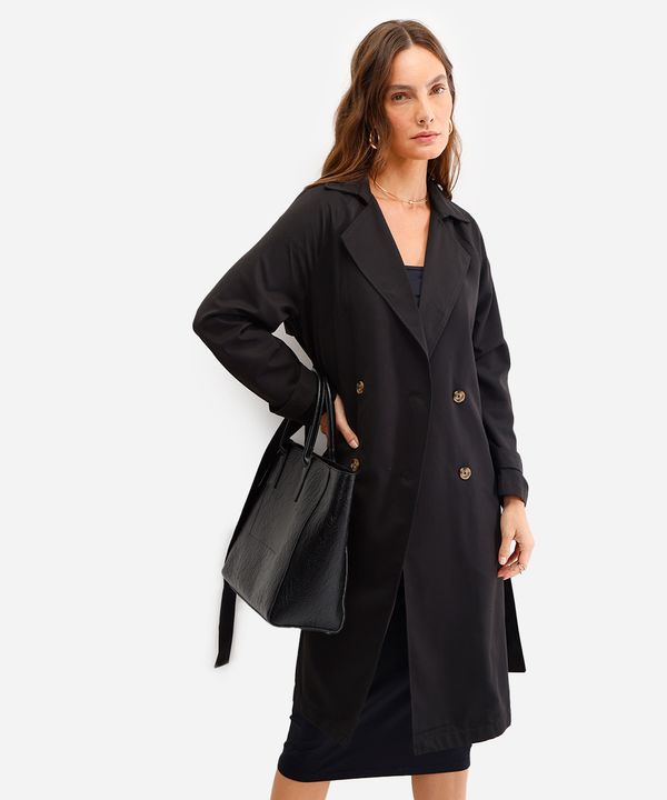 casaco trench coat feminino com amarração preto PP