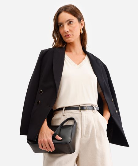 blusa feminina de viscose com renda bege M