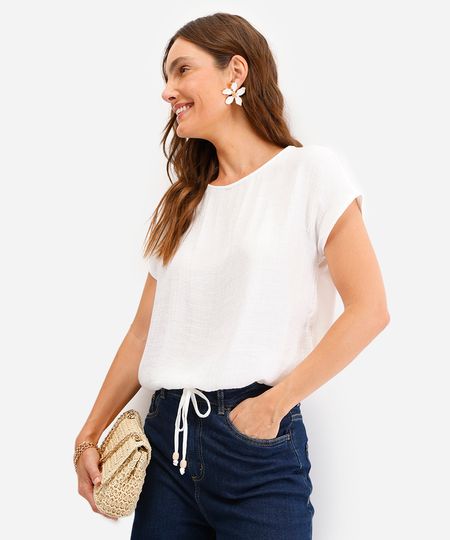 blusa feminina texturizada com amarração off white M