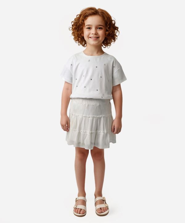 blusa de algodão infantil estrelas e elástico manga curta off white 8