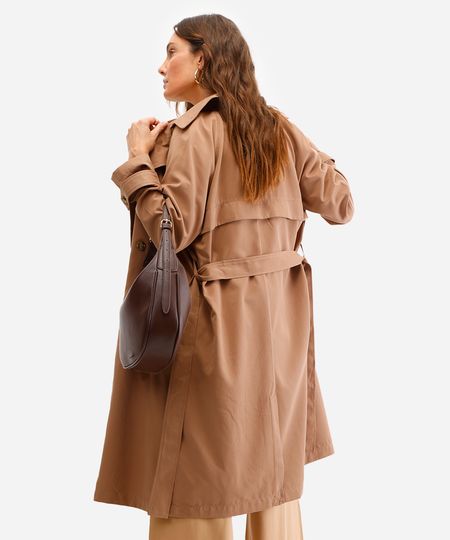 casaco trench coat feminino com amarração marrom M