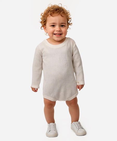 Body infantil manga longa off white 0-3